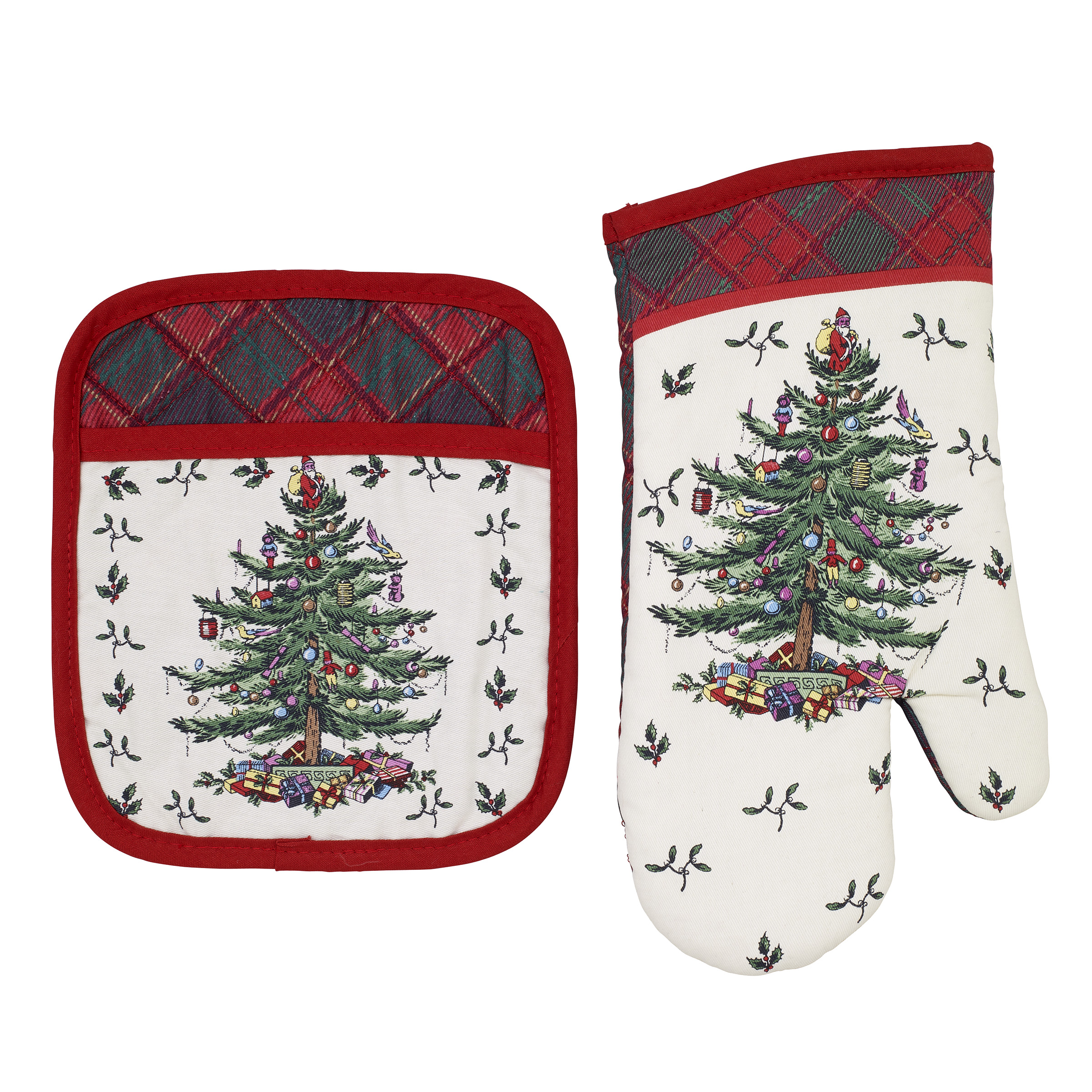 Christmas Tree Tartan Pot Holder & Oven Mitt Set image number null